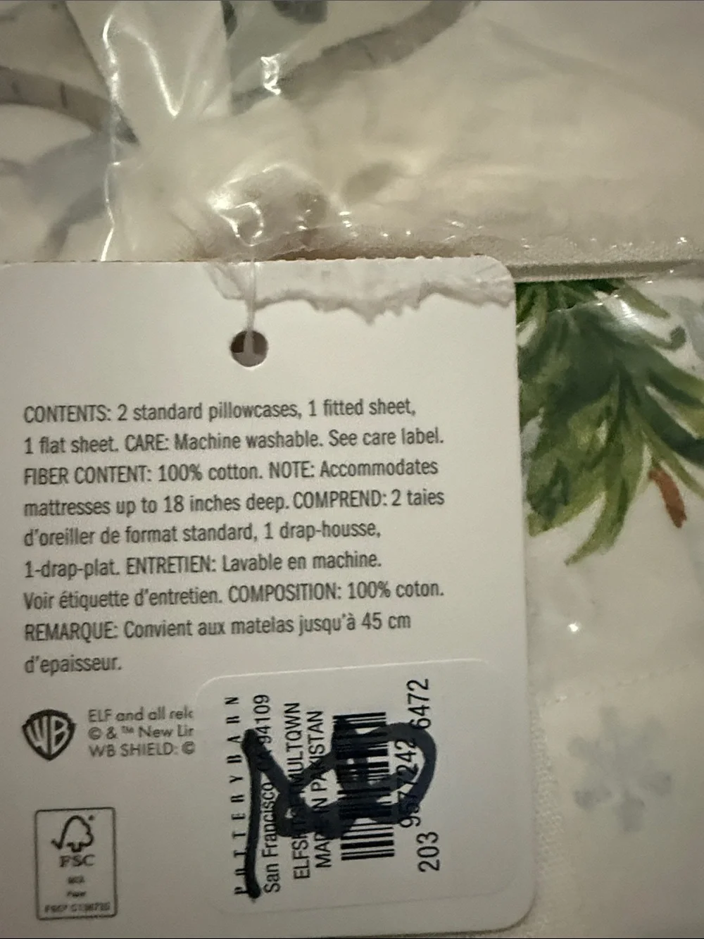 NWT Pottery Barn Elf™ Percale Sheet Set Queen 4-piece Christmas Holiday Multi
